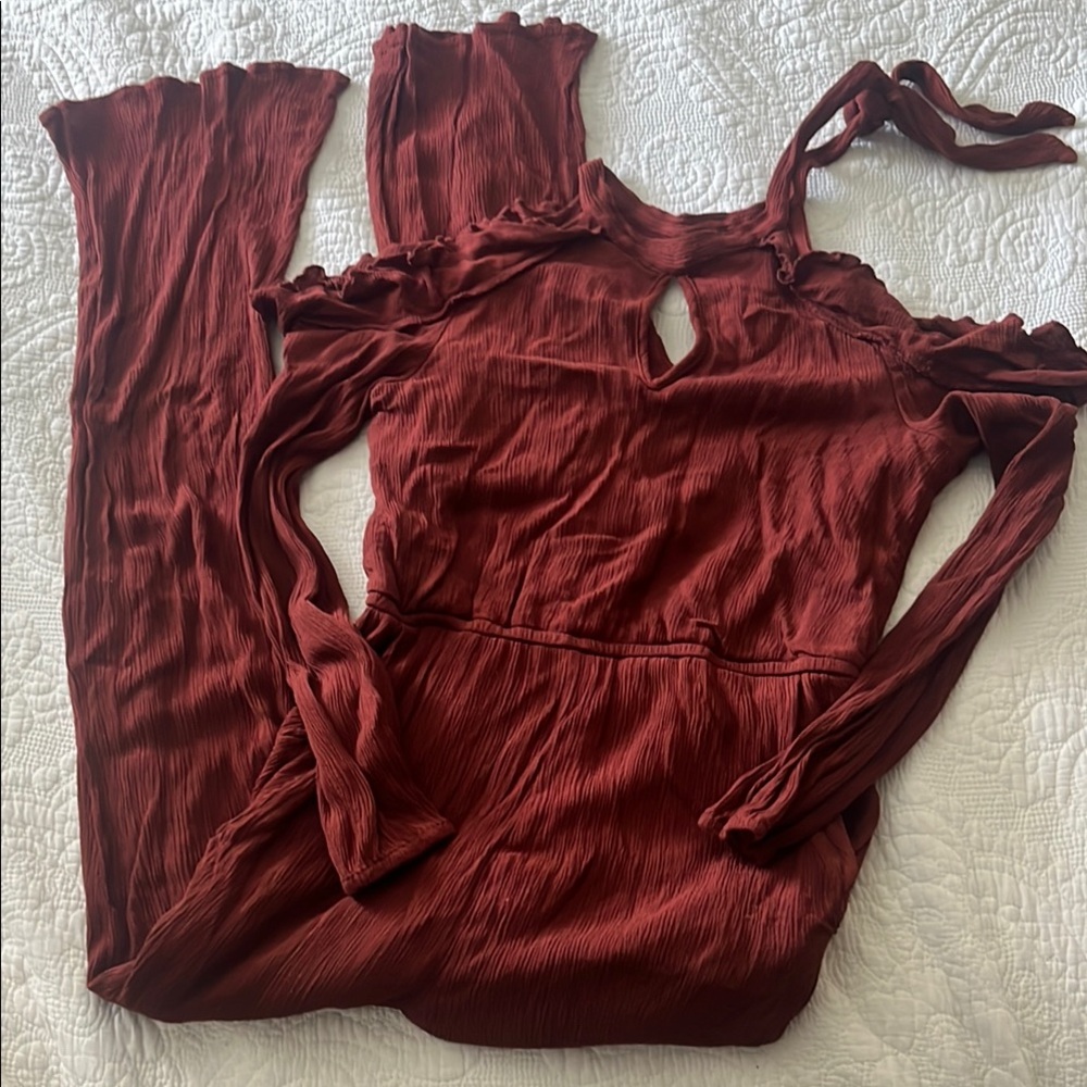 3/$30 Rust Red Jumpsuit with Ruffle Details